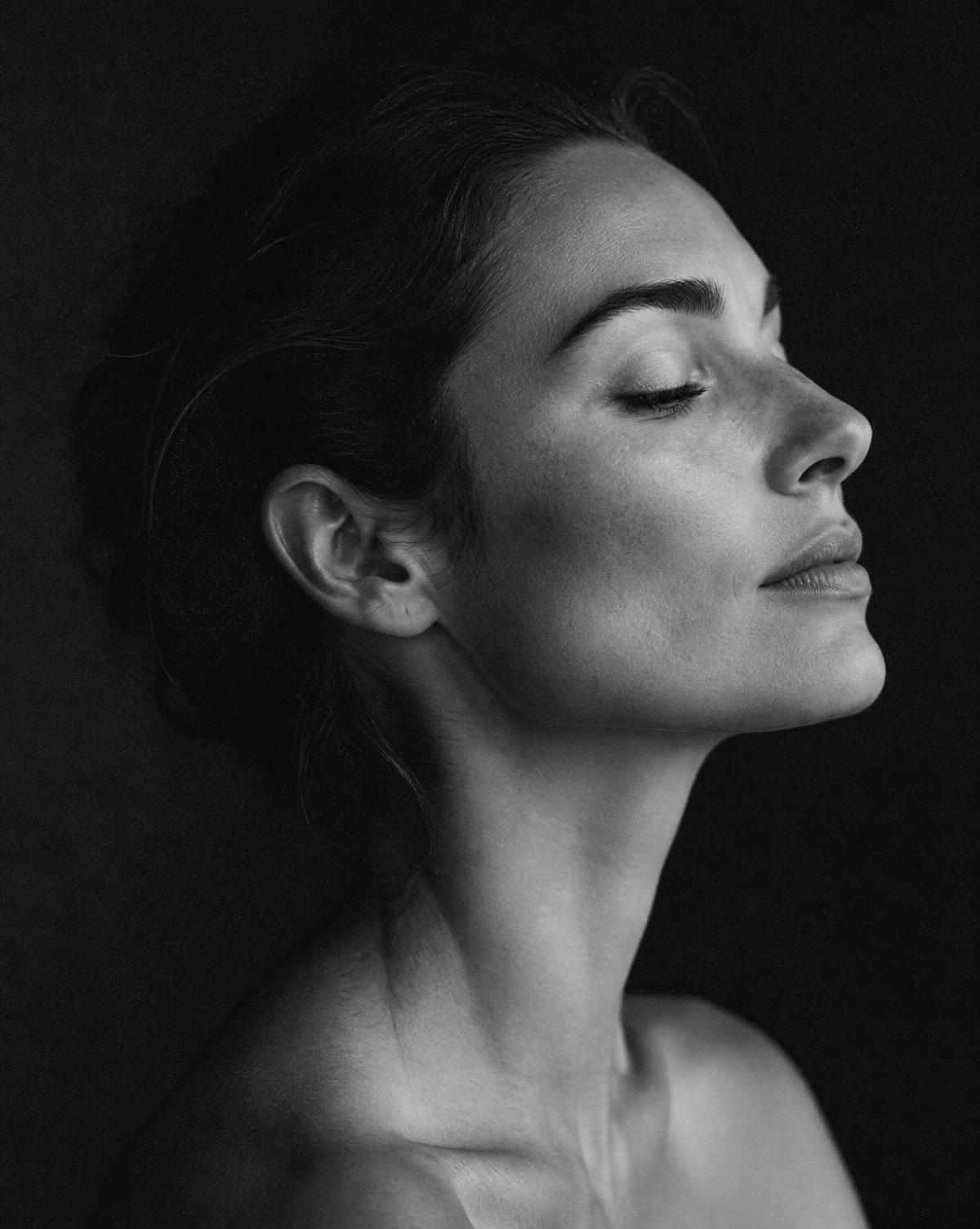 Editorial portrait — calm, monochrome